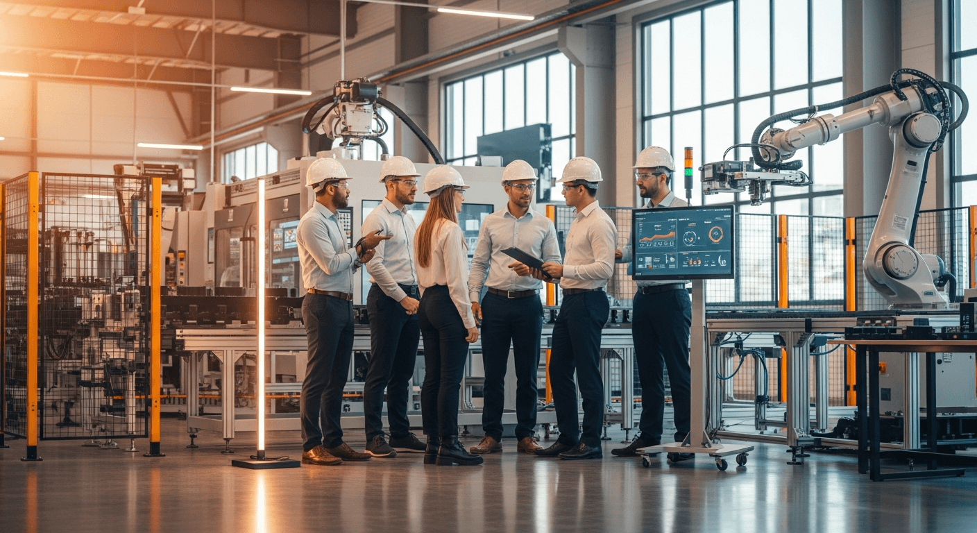 Équipe d'ingénieurs dans une usine moderne
